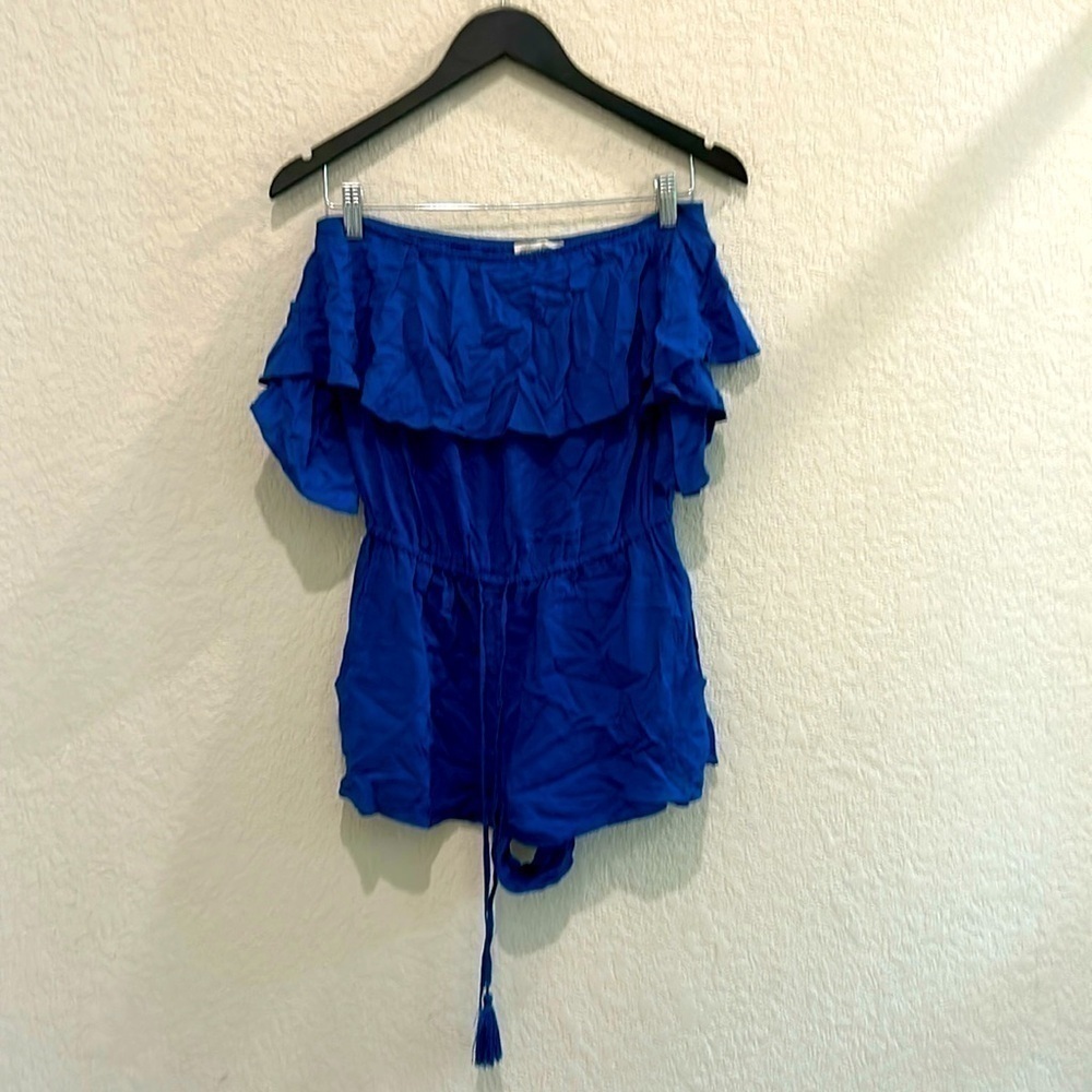 Cotton candy shoulderless romper size medium blue